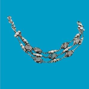 Brighton Elegant Silver and Black Beaded Bracelet crystals 3 strands